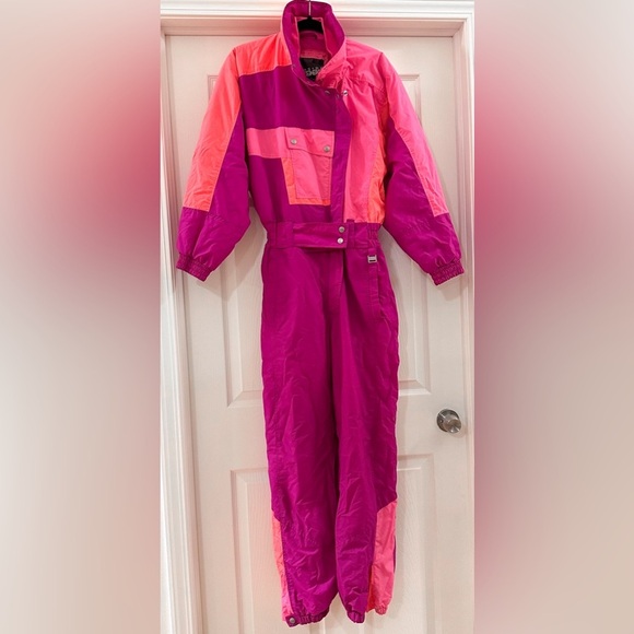 Inside Edge Women’s Vintage One Piece Snow Ski Suit Magenta Pink Orange sz Med - Picture 7 of 16